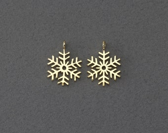 Snowflake Brass Pendant . Wedding, Bridal Jewelry . Polished Gold Plated over Brass  / 2 Pcs - FC302-PG