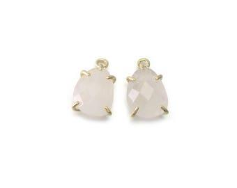 Ciondolo in pietra preziosa di quarzo rosa. Forniture per gioielli artigianali. Placcato oro lucido / 2 pezzi - DG081-PG-RQ
