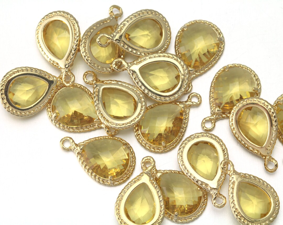 10 OFF 10 Pieces . Yellow Topaz Glass Pendant . Wholesale Jewelry