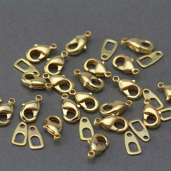 Lobster Clasp 5mm x 10mm . with Clasp Bar . 16K Polished Gold Plated over Brass Frame / 20 Pcs - LC901-PG
