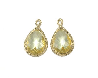 Jonquil Glass Pendant . Jewelry Craft Supplies . 16K Polished Gold Plated over Brass  / 2 Pcs - CG001-PG-JQ