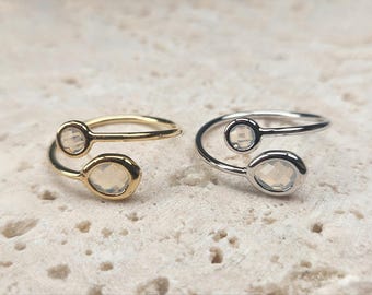Opal Glass Adjustable Ring . Polished Plated / 1 Pcs - Item No. CR001-OP