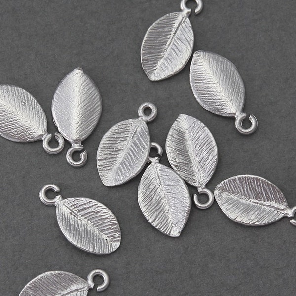 Leaf Brass Pendant . Jewelry Craft Supply . Matte Original Rhodium Plated over Brass  / 10 Pcs - AC047-MR