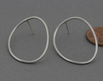 Oval Post Earring . Earring Component . 925 Sterling Silver Post . Matte Original Rhodium Plated / 2 Pcs - FC631-MR