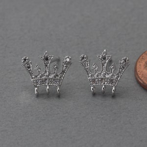 Crown Post Earring . Wedding, Bridal Jewelry, 925  Silver Post . Polished Original Rhodium Plated / 2 Pcs - AC279-PR-CR