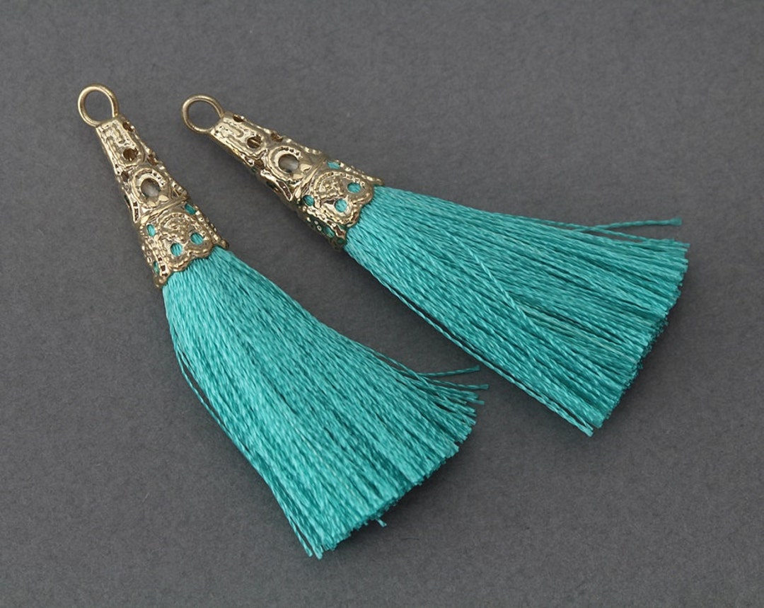 Mint Cotton Tassel . Jewelry Craft Supply . 16K Polished Gold Etsy