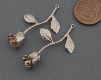 Rose Brass Pendant (Large) . Jewelry Craft Supplies . Polished Rose Gold Plated / 2 Pcs - FC577-RG