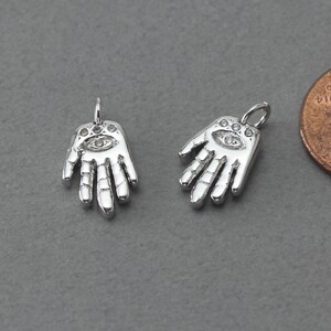 Hamsa Brass Pendant . Wedding Jewelry, Bridal Jewelry . Polished Original Rhodium Plated / 2 Pcs - AC265-PR-CR