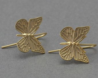 Butterfly Hook Earring . Earring Component .Wedding, Bridal Jewelry . 16K Matte Gold Plated over Brass  / 2 Pcs - FC083-MG