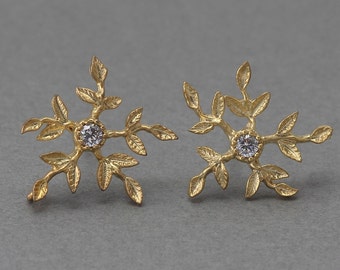 Flower Post Earring . Wedding Earring . Cubic Zirconia, 925 Sterling Silver Post . 16K Matte Gold Plated over Brass  / 2 Pcs - AC081-MG-CR