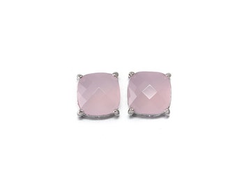 Ice Pink Glass Pendant . Jewelry Craft Supplies . Polished Original Rhodium Plated over Brass  / 2 Pcs - CG029-PR-IP