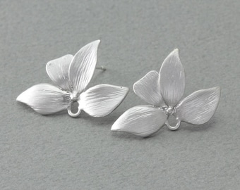 Flower Post Earring . Earring Component . 925 Sterling Silver Post . Matte Original Rhodium Plated over Brass / 2 Pcs - GC135-MR