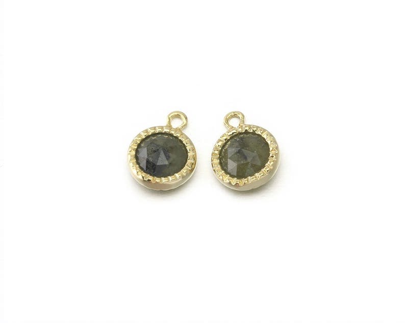 DG070-PG-LB Jewelry Craft Supplies Polished Gold Plated over Brass 2 Pcs Labradorite Gemstone Pendant