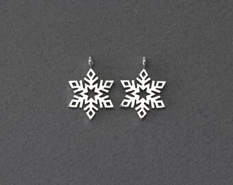 Snowflake Brass Pendant . Wedding, Bridal Jewelry . Polished Original Rhodium Plated over Brass  / 2 Pcs - FC303-PR