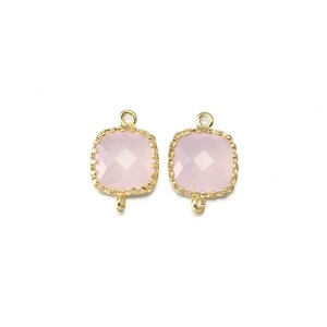 Ice Pink Glass Connector . Jewelry Craft Supplies . 16K Polished Gold Plated over Brass  / 2 Pcs - AG006-PG-IP