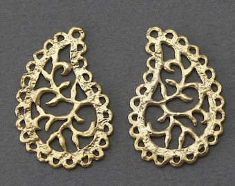 Teardrop Brass Pendant . Jewelry Craft Supply . 16K Matte Gold Plated over Brass  / 2 Pcs - FC174-MG