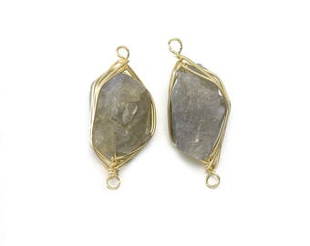 Labradorit Edelstein Stecker. Schmuck Bastelbedarf . 16K Poliert, vergoldet über Messing / 2 Stück - DG077-PG-Pfund