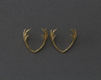 Antler Brass Pendant (Small) . Jewelry Craft Supply . Polished Gold Plated over Brass / 2 Pcs - AC184-PG