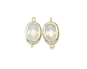 Opal  Glass Connector . Wedding, Bridal Jewelry Supplies . Polished Gold Plated over Brass  / 2 Pcs - CG053-PG-OP