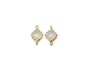 Opal Glass Connector .  Jewelry Supplies . Polished Gold Plated over Brass  / 2 Pcs - CG028-PG-OP