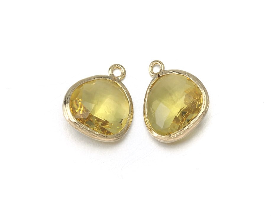 Yellow Topaz Glass Pendant . Jewelry Supplies . 16K Polished Etsy