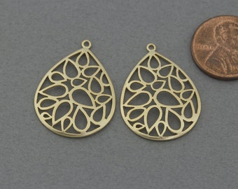 Teardrop Brass Pendant . Jewelry Craft Supplies . Matte Gold Plated / 2 Pcs - FC712-MG
