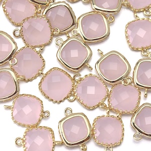 10% OFF (10 Pieces) . Ice Pink Glass Connector .  Wholesale Jewelry Supply . 16K Polished Gold Plated over Brass - AG006-PG-Ip