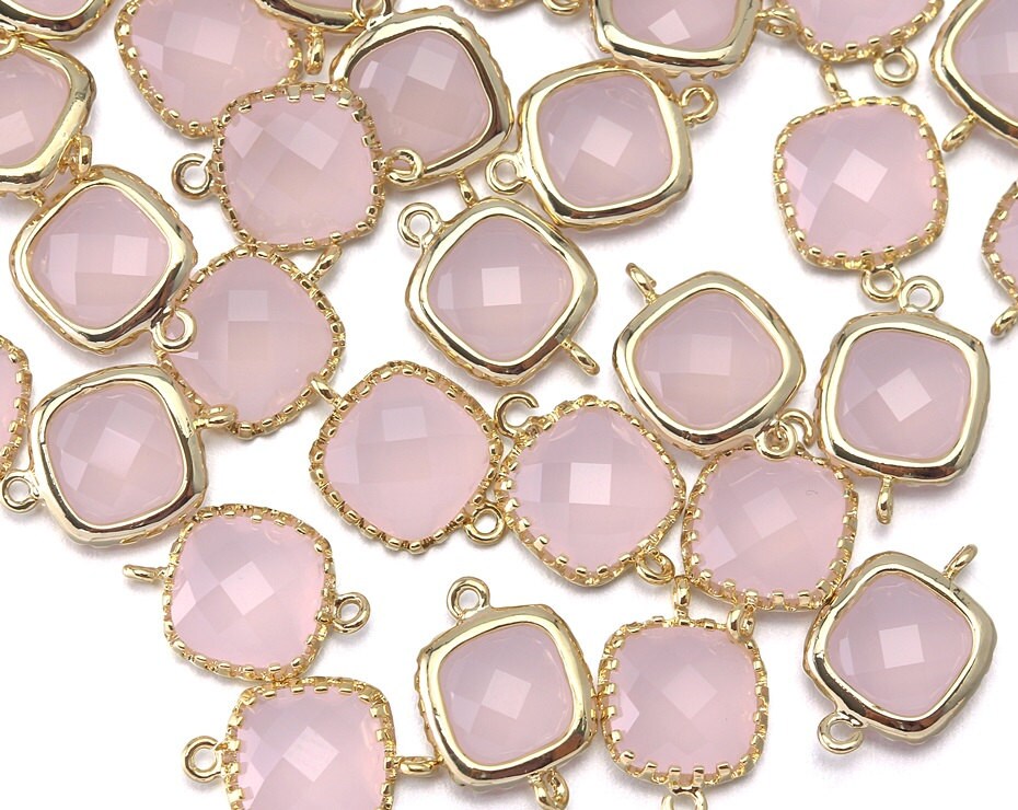 10% OFF (10 Pieces) . Ice Pink Glass Connector .  Wholesale Jewelry Supply . 16K Polished Gold Plated over Brass - AG006-PG-Ip
