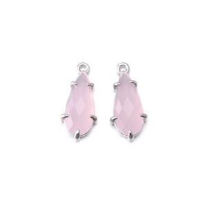 Ice Pink Glass Pendant . Jewelry Craft Supplies . Polished Original Rhodium Plated over Brass / 2 Pcs - CG057-PR-IP