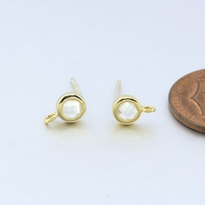 Opal Glass Post Earring . 925 Sterling Silver Post . Polished Gold Plated / 2 Pcs - CG063-PG-OP