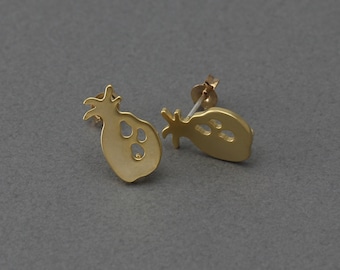 Pineapple Brass Earring . Earring Component . 925 Sterling Silver Post . Matte Gold Plated over Brass / 2 Pcs - FC279-MG