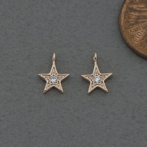 Star Brass Pendant . Wedding Jewelry, Bridal Jewelry . Polished Rose Gold Plated / 2 Pcs - FC669-RG-CR