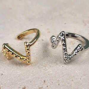 Könnte beinhalten: Zwei Ohrringe in Form eines Blitzes. Einer ist golden und der andere ist silbern.