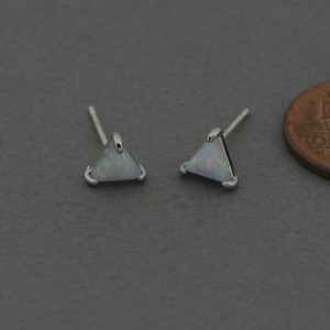 Triangle Opal Post Earring . Earring Component . 925 Sterling Silver Post . Polished Original Rhodium Plated / 2 Pcs - FC773-PR-OP