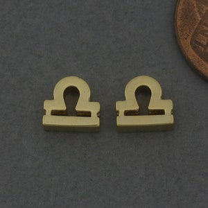 Libra Brass Bead . Constellation, Zodiac Pendant . Birthday Gift . Matte Gold Plated / 2 Pcs - FC749-MG-9