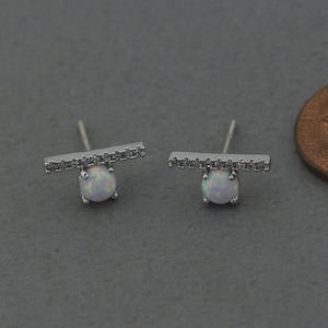 Opal Gemstone Post Earring . Earring Component . 925 Sterling Silver Post . Polished Original Rhodium Plated / 2 Pcs - FC724-PR-OP