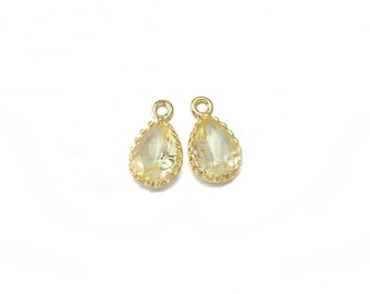 Jonquil Glass Pendant . Polished Gold Plated / 2 Pcs - AG009-PG-JQ