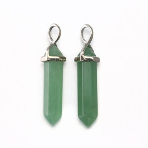 80% OFF . Green Aventurine Pointed Gemstone Pendant . Polished Original Rhodium Plated / 2 Pcs - DG034-PR-GA