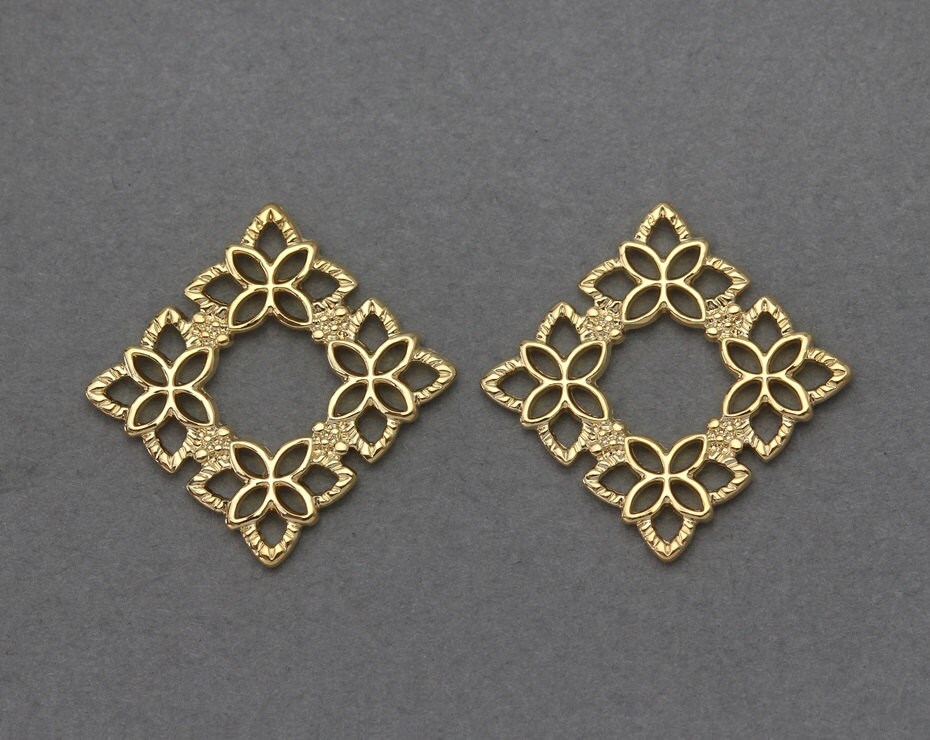 Square Brass Connector . Jewelry Craft Supply . 16K Polished Etsy