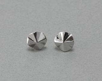 Round Post Earring . Earring Component . 925 Sterling Silver Post . Polished Original Rhodium Plated over Brass / 2 Pcs - FC312-PR