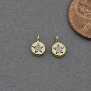 Opal Star Pendant . Wedding Jewelry, Bridal Jewelry . Matte Gold Plated over Brass / 2 Pcs - AG047-MG-OP
