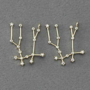 Gemini Brass Pendant . Constellation, Zodiac Pendant . Birthday Gift . Polished Gold Plated / 1 Pcs - FC369-PG-CR