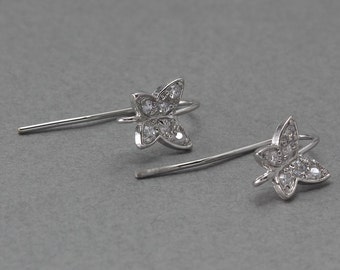 Butterfly Hook Earring . Earring Component .Wedding, Bridal Jewelry . Polished Original Rhodium Plated over Brass  / 2 Pcs - NC010-PR-CR
