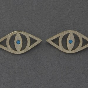 Evil Eye Brass Pendant . Wedding Jewelry, Bridal Jewelry . Matte Gold Plated / 2 Pcs - FC417-MG-TQ