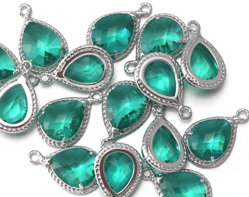 10/% OFF CG001-PR-HD Polished Original Rhodium Plated over Brass Wholesale Jewelry Supply Hiddenite Glass Pendant 10 Pieces