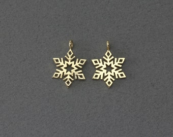 Snowflake Brass Pendant . Wedding, Bridal Jewelry . Polished Gold Plated over Brass  / 2 Pcs - FC303-PG