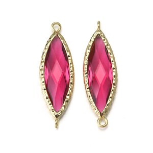 Fuchsia glaskontakt. Polerad guldpläterad / 2 st - CG033-PG-FC