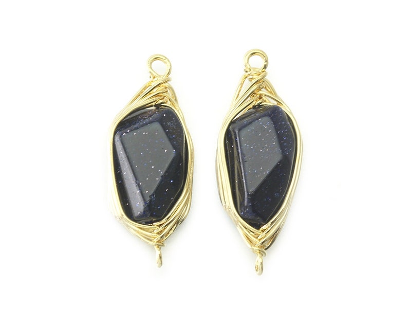 Blue Sand Gemstone Connector Polished Gold Plated over Brass 2 Pcs DG044-PG-BS Jewelry Craft Supplies