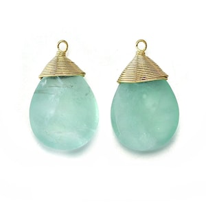 Fluorit ädelstenshänge. Smyckestillbehör. 16K polerat guldpläterat över mässing / 2 st - DG005-PG-FR