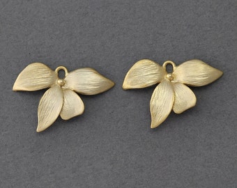 Orchid Brass Connector . Jewelry Craft Supply . 16K Matte Gold Plated over Brass  / 2 Pcs - GC001-MG